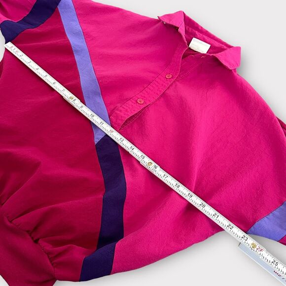 Vintage 80s Cortiva Color Block Collared Shirt Women Size Small Pink Purple Top - Picture 7 of 10